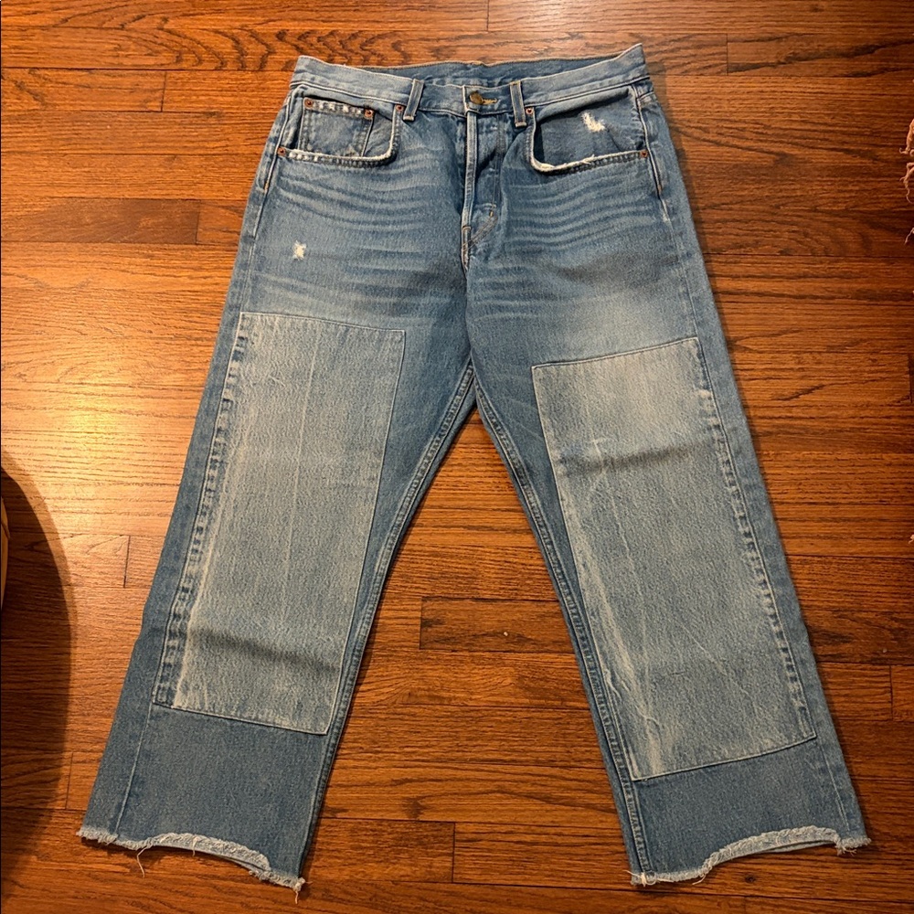 B SIDES Light Blue Straight-Leg Patchwork Jeans
